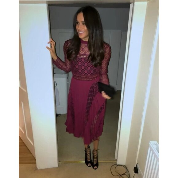 Self-Portrait Burgundy Lace Midi Dress - Picture 10 of 10